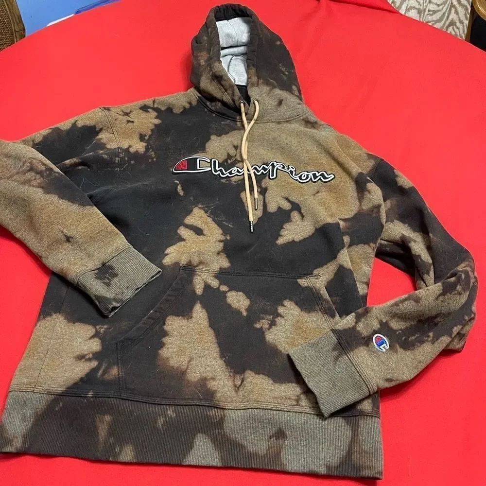 Champion Bleached Hoodie Sweatshirt Size Large